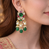 Emerald Bloom Kundan Drop Earrings