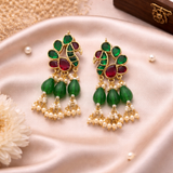 Morni Green Kundan Drop Earrings